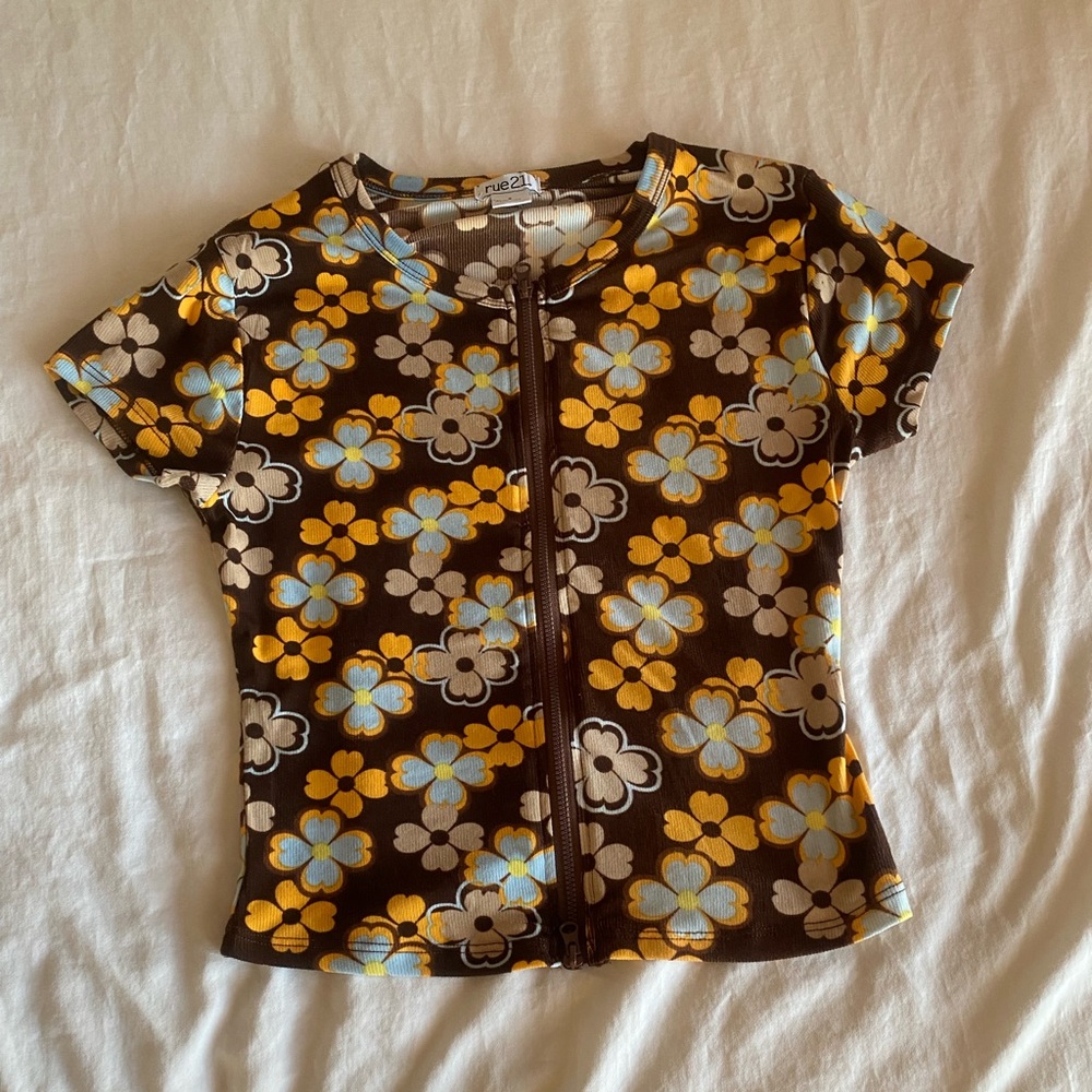 Small Flowery Zip-up Baby Tee